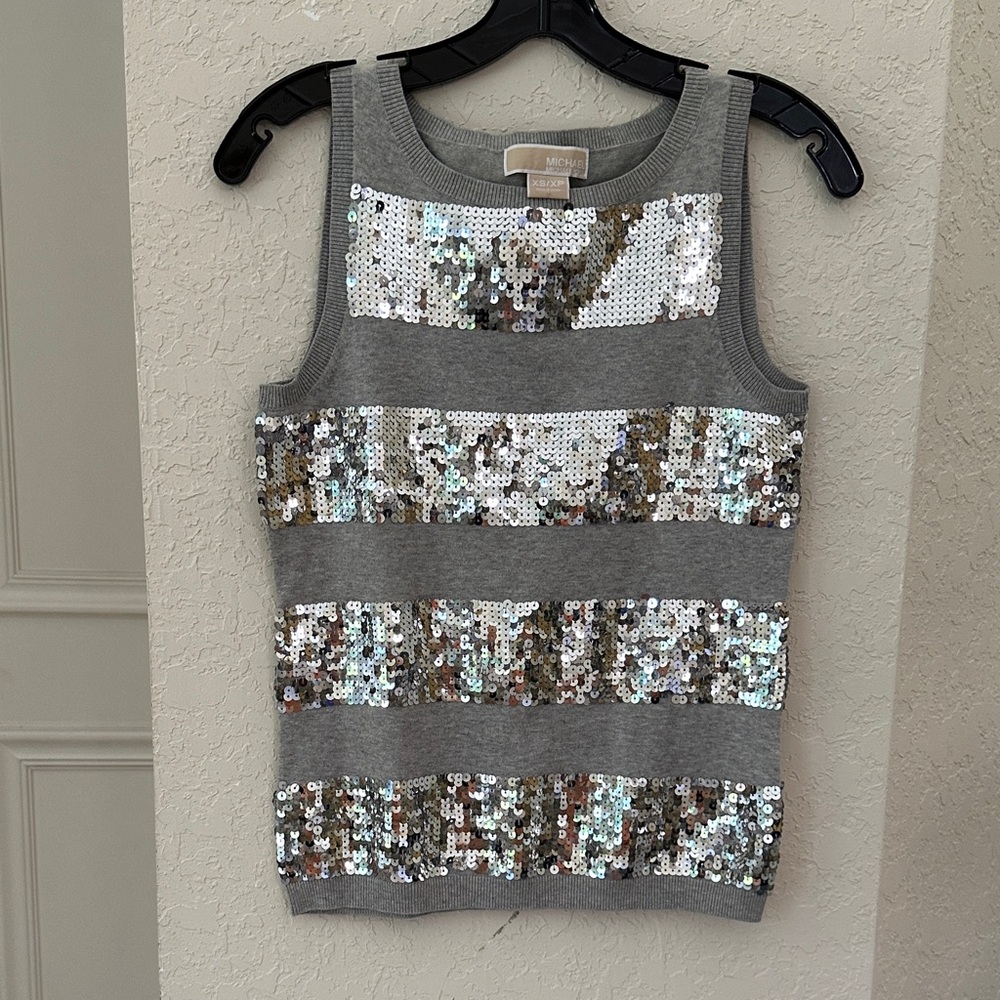 Michael Kors Silver and Gray Sequin Tank Top